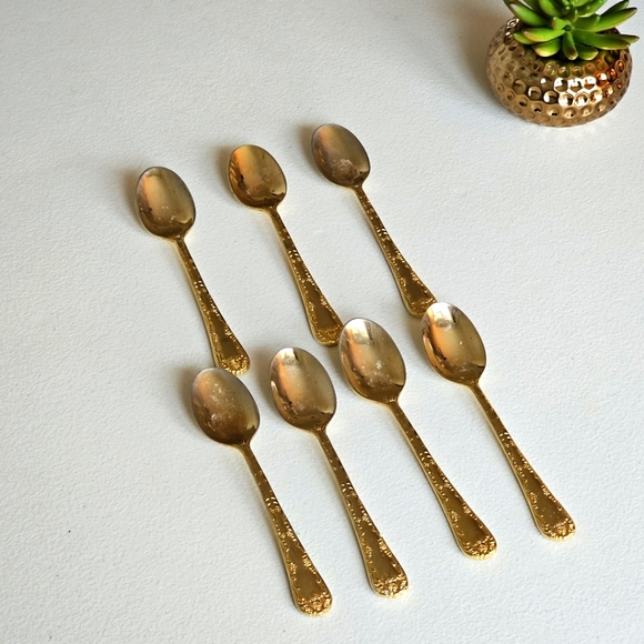 Vintage Wm. Rogers & Son China Gold Plated Enchanted Rose Teaspoons Set of 7 - Picture 12 of 16